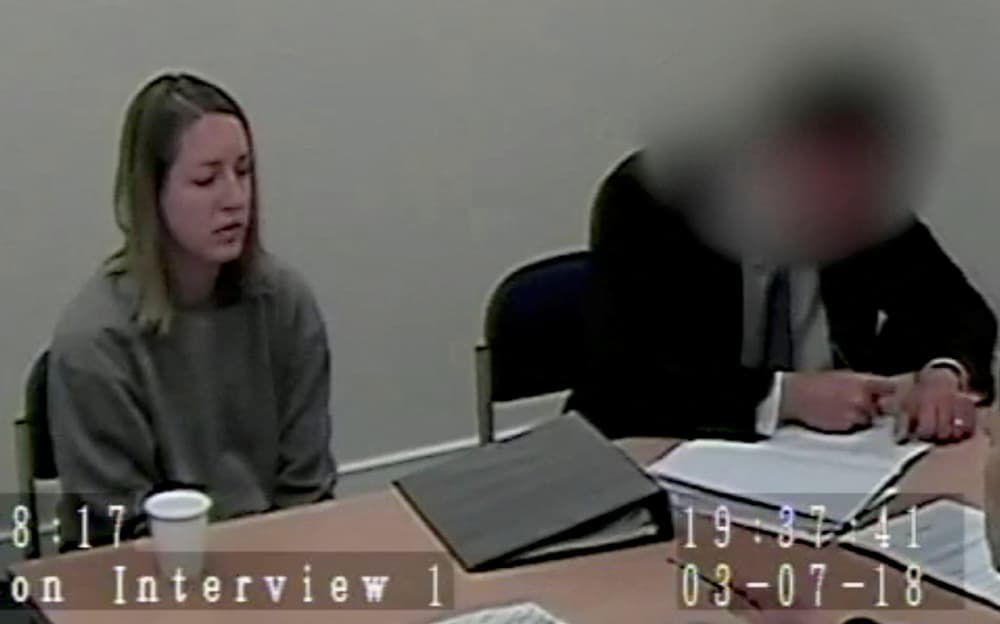 Lucy Letby, who was on trial at Manchester Crown Court charged with the murder of seven babies, speaks during her interrogation, in Chester